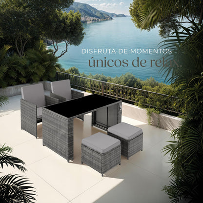 TecTake Set Jardín: 2 Sillones Pleg + Taburete + Mesa Cristal, Abrebotellas