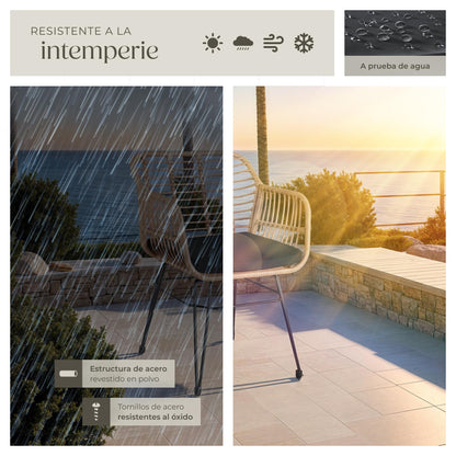 TecTake Set Jardín 2 Personas: 2 Sillas + Mesa Cristal, Cojines, Natural