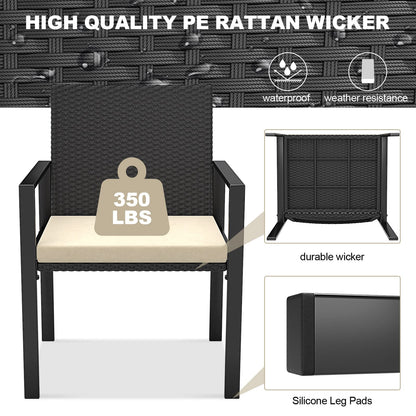 bigzzia Set Ratán 4 Pzas: 2 Sillones + Sofá 2 Plazas + Mesa, Negro