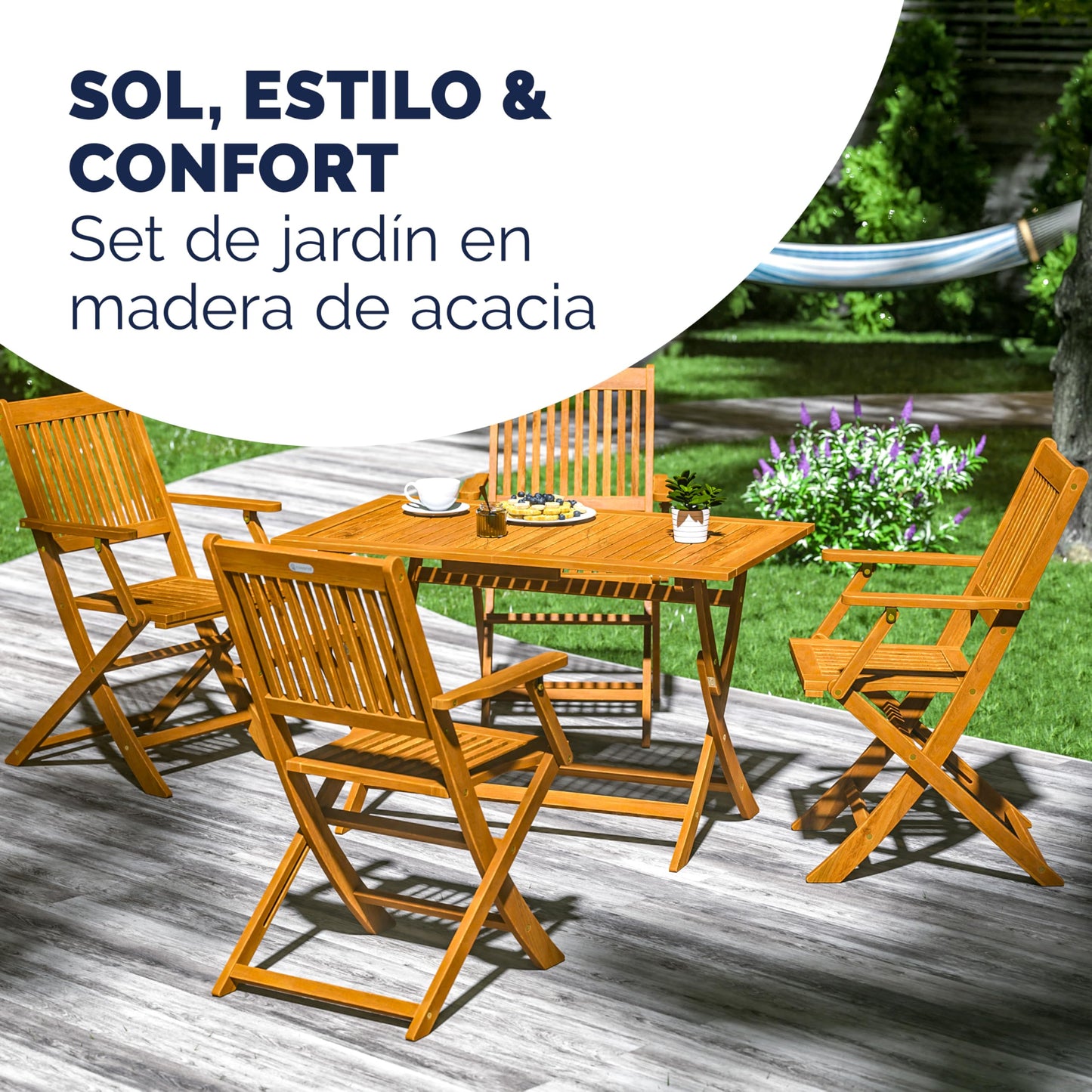 CASARIA Juego Jardín Sydney: Madera Acacia FSC, 5 Pzas Plegable, 120x70cm